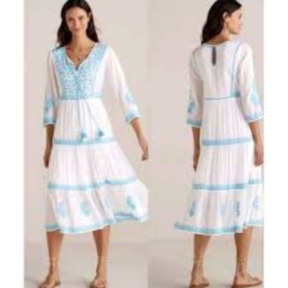 Soft Surroundings JUNIPER Bohemian Embroidered Cotton Gauze Dress -M - Picture 2 of 7